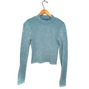 Aeropostale | Blue Seamless Waffle Stretch Mock Neck Long Sleeve Crop Top Size L